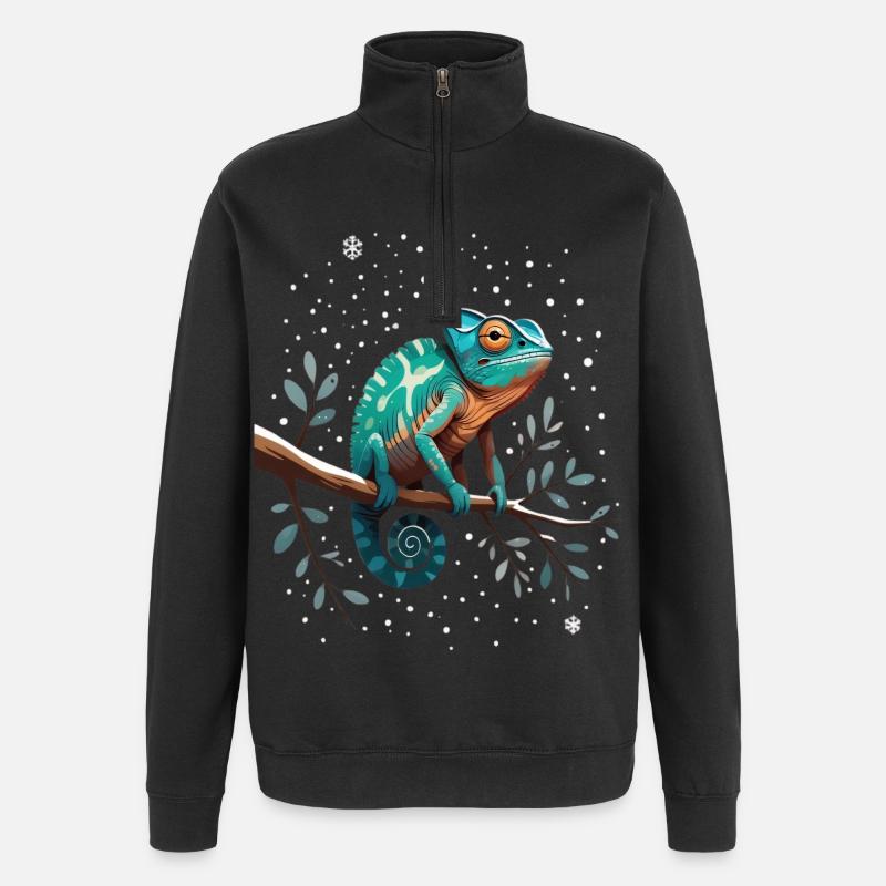 Caméléon sur la branche Sternenwald - Sweat à zip 1/4 - noir