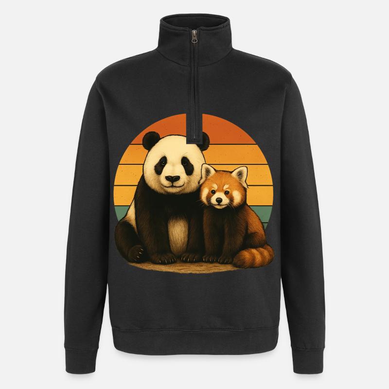 Panda Roter Panda Retro Tierfreunde - Quarter-Zip-Sweatshirt - Schwarz