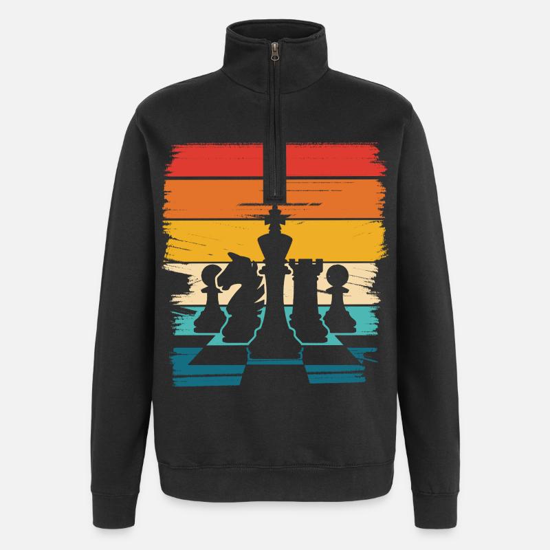 Silhouette des pièces d’échecs arc-en-ciel - Sweat à zip 1/4 - noir