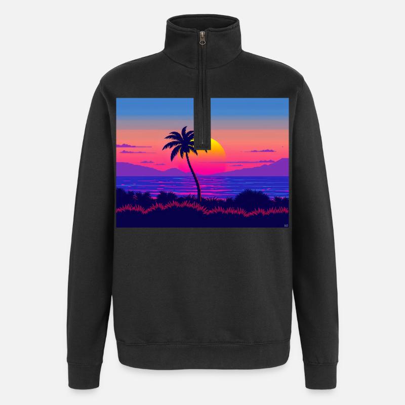 Neonpalmen-Sonnenuntergangsgradient - Quarter-Zip-Sweatshirt - Schwarz