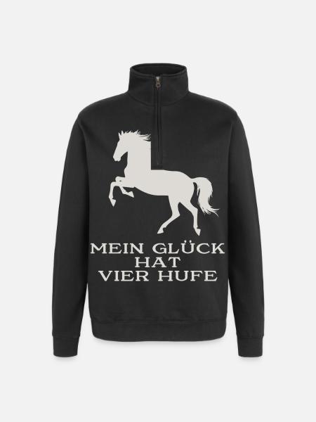 Mein Glück hat vier Hufe - Quarter-Zip-Sweatshirt - Schwarz