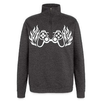 Flammen Controller, brennende Gamepad Grafik - Quarter-Zip-Sweatshirt - Anthrazit - Vorne - AI Model Female 172 light (172cm) & AI Model Male 178 dark (178cm)