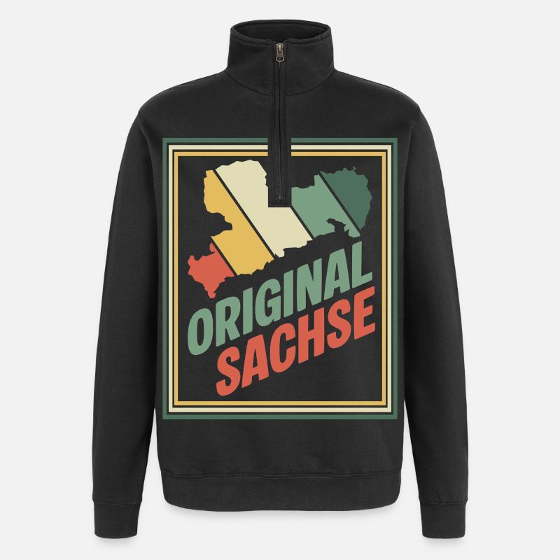 Emblème rétro original de Saxe - Sweat à zip 1/4 - noir