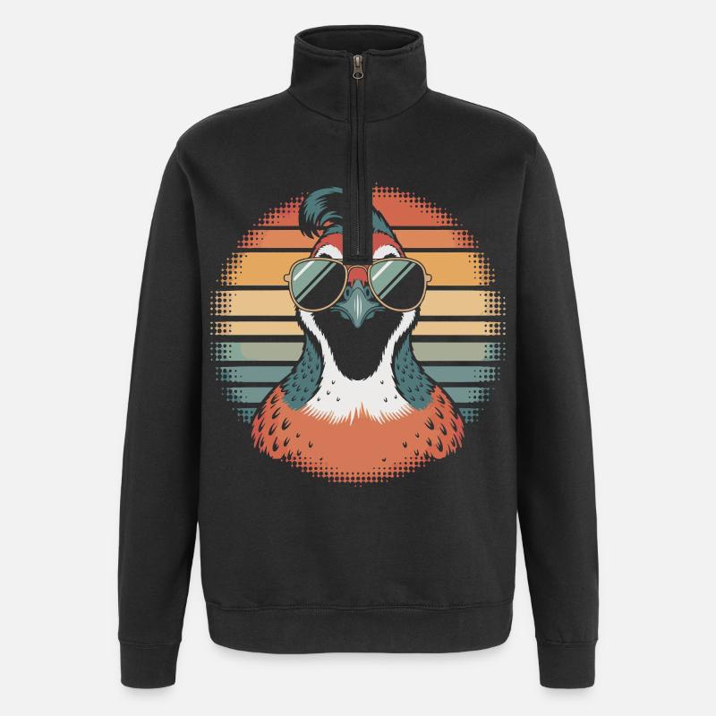 Retro Sonnenvogel mit Sonnenbrille - Quarter-Zip-Sweatshirt - Schwarz