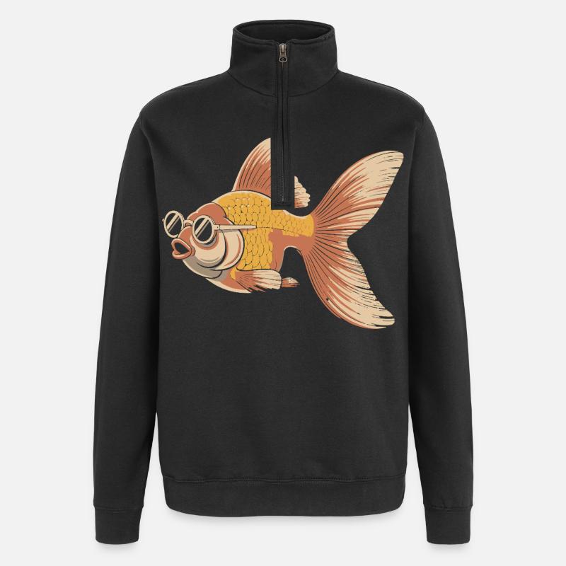 Goldfisch mit Brille Retro - Quarter-Zip-Sweatshirt - Schwarz