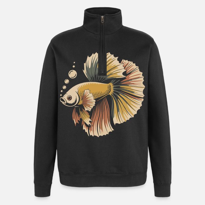 Magnifique Imprimé de Poisson Betta - Sweat à zip 1/4 - noir