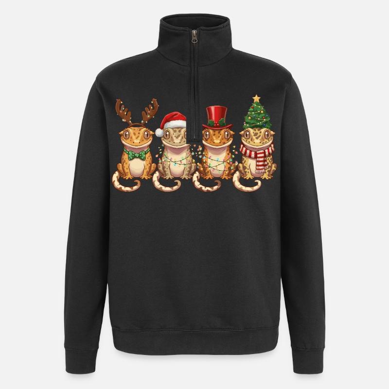 Kronengecko Weihnachtsmann Weihnachtsbeleuchtung - Quarter-Zip-Sweatshirt - Schwarz