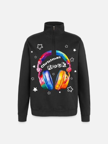 Christmas Rock Kopfhörer Weihnachten cool - Quarter-Zip-Sweatshirt - Schwarz