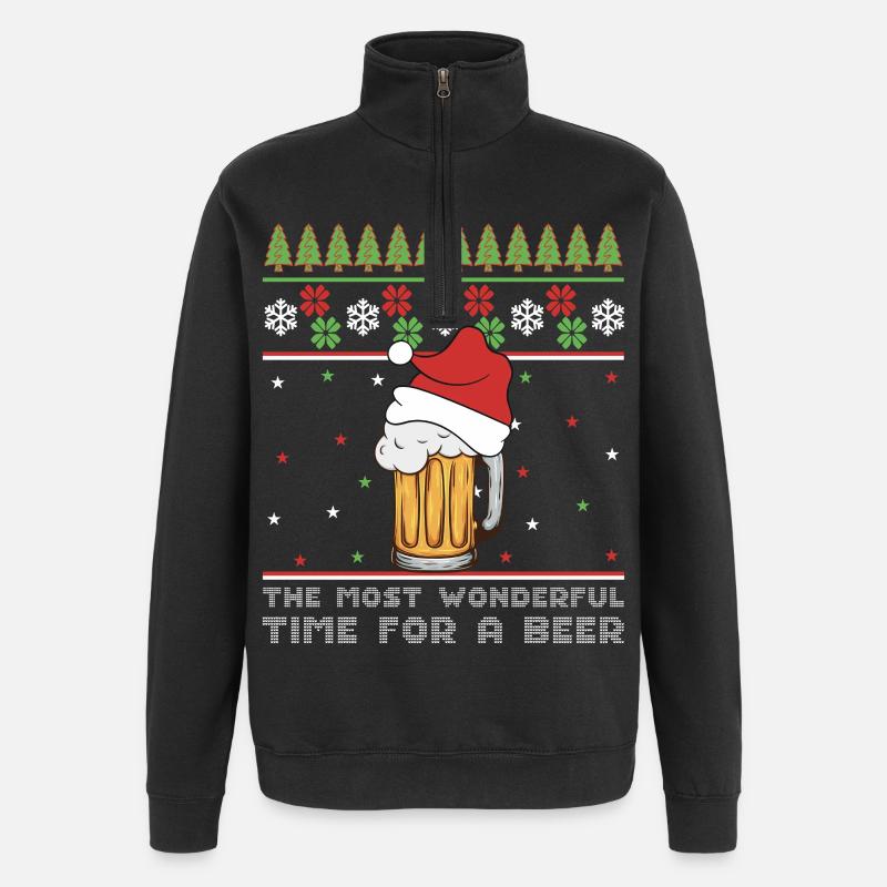 Weihnachtsbier Hässlicher Pullover Weihnachtsalkohol Hässlicher Aperitif - Quarter-Zip-Sweatshirt - Schwarz