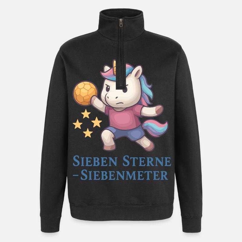 Einhorn Handball Sieben Sterne Siebenmeter - Quarter-Zip-Sweatshirt - Schwarz
