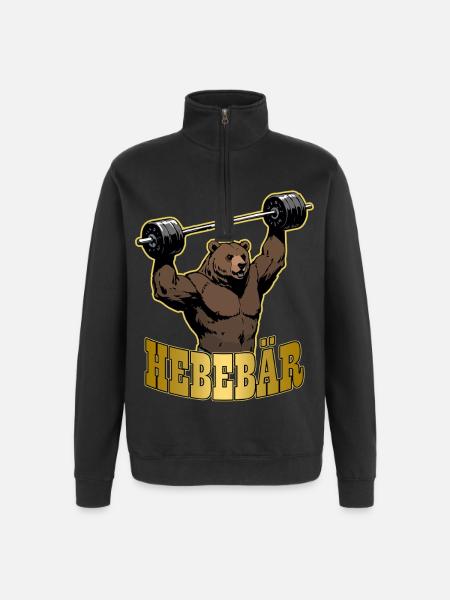 Weightlifter HEBEBÄR Gym Funny - Quarter-Zip Sweatshirt - black