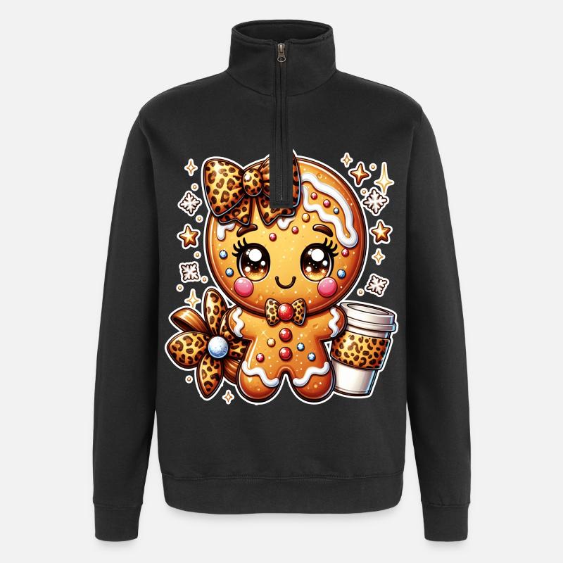 Süßes Lebkuchen-Leopard-Coquette-Weihnachtsweihnachten - Quarter-Zip-Sweatshirt - Schwarz
