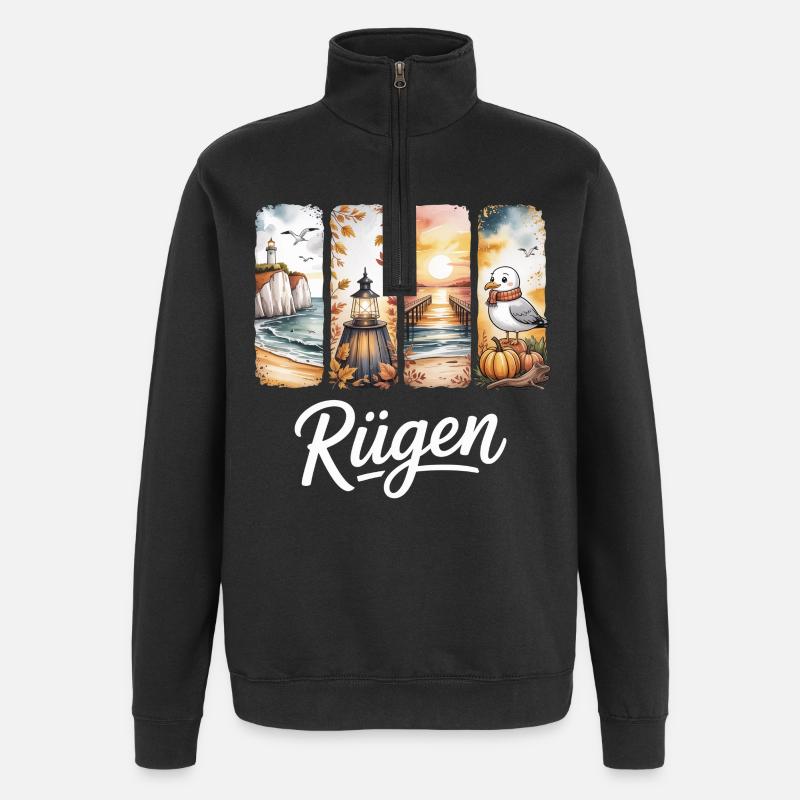 Rügen Ostsee Design Leuchtturm Möwe - Quarter-Zip-Sweatshirt - Schwarz