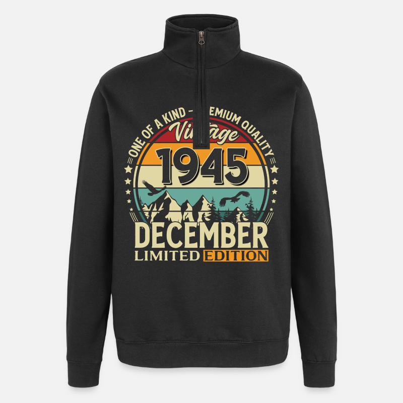 80e anniversaire Millésime décembre 1945 - Sweat à zip 1/4 - noir