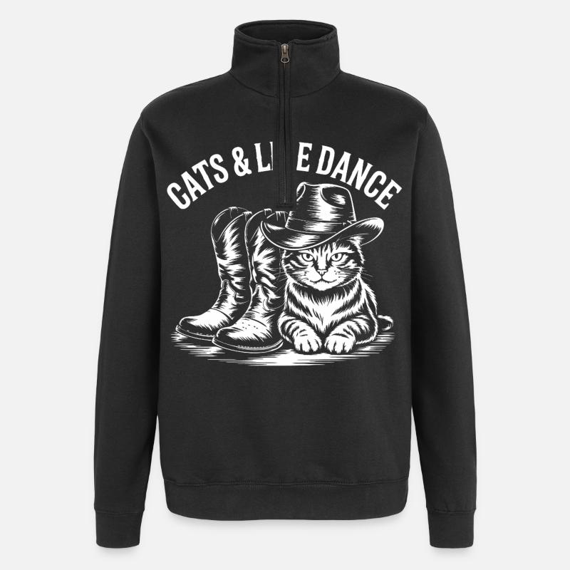 Katzen Line Dance Cowboy - Quarter-Zip-Sweatshirt - Schwarz