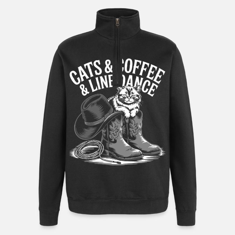 Katzen Kaffee Western Line Dance - Quarter-Zip-Sweatshirt - Schwarz