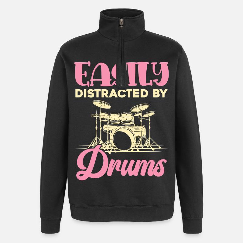 Easily distracted by drums - Quarter-Zip Sweatshirt - black