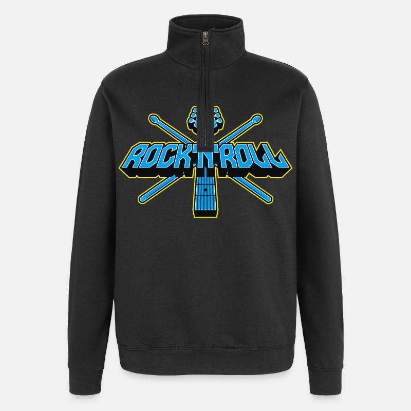 Rock'n'Roll Guitar and Drumsticks 3D Logo - Quarter-Zip Sweatshirt - black