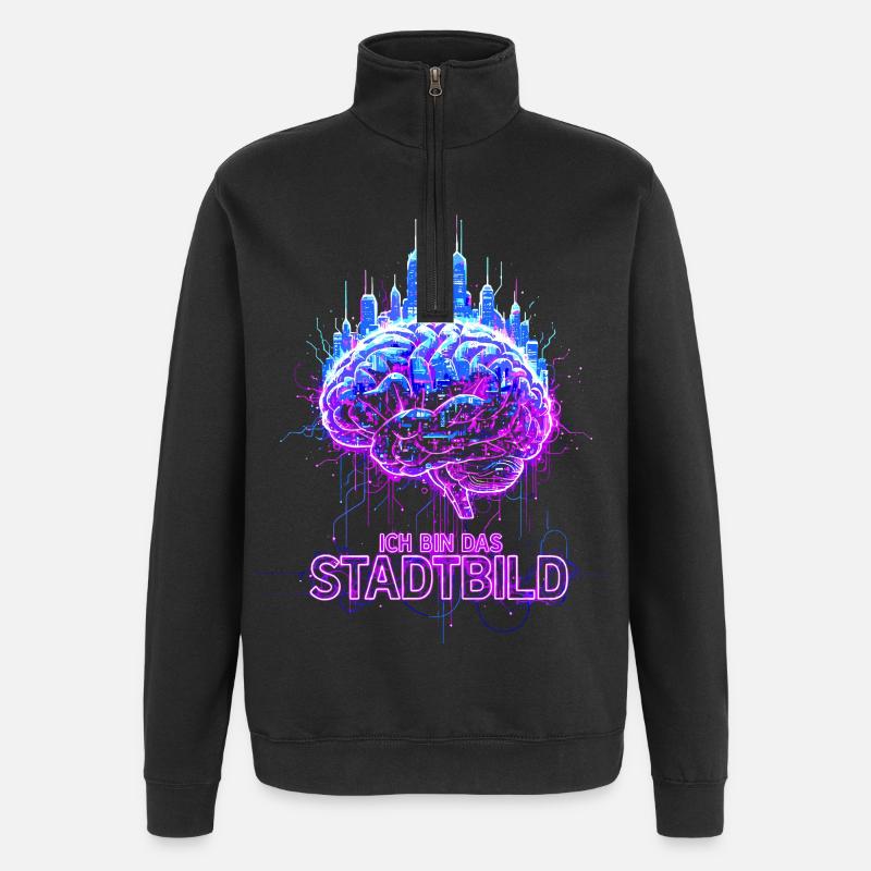 Ich Bin Das Stadtbild - Neon Gehirn - Quarter-Zip-Sweatshirt - Schwarz
