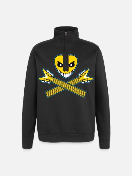 Guitar Pick Skull and Crossed Guitars - Quarter-Zip Sweatshirt - black