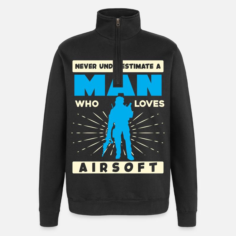 Mann liebt Airsoft – Kraftvolle Silhouette - Quarter-Zip-Sweatshirt - Schwarz