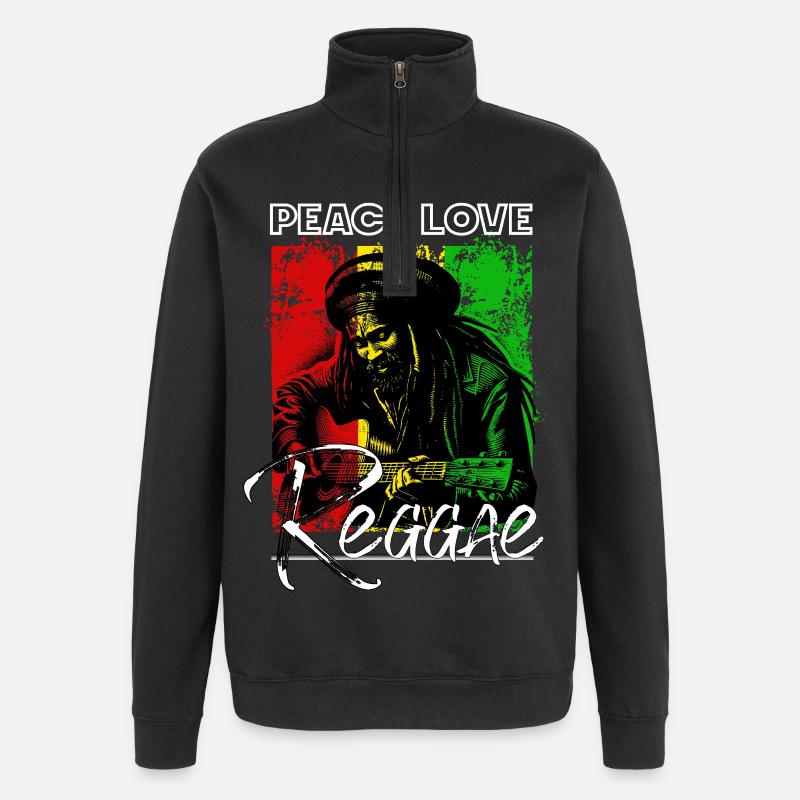 Peace Love Reggae Rastafari Guitare - Sweat à zip 1/4 - noir