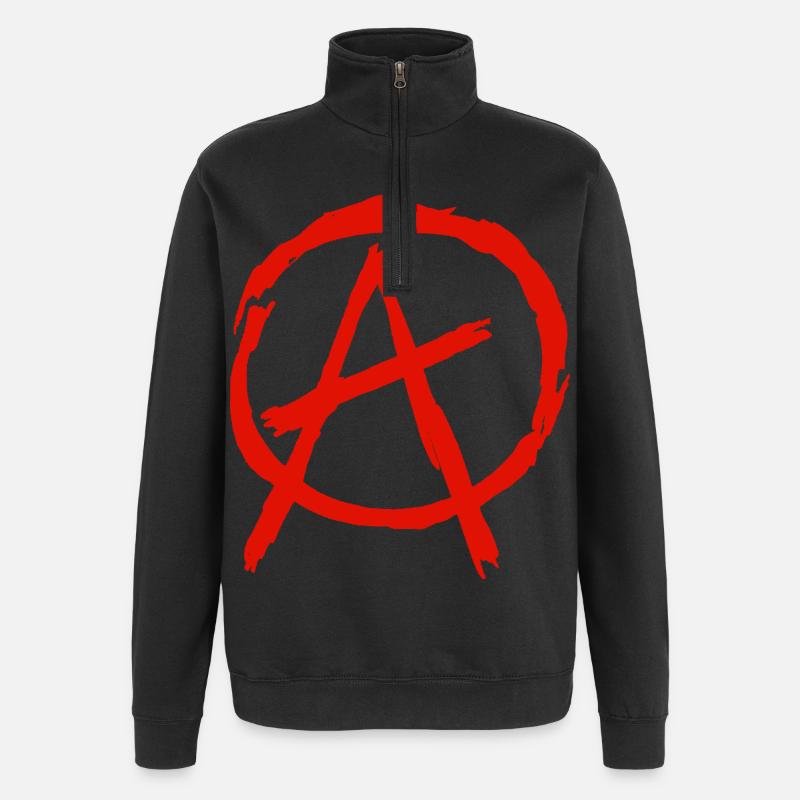 Anarchy symbol in circle - red - Quarter-Zip Sweatshirt - black