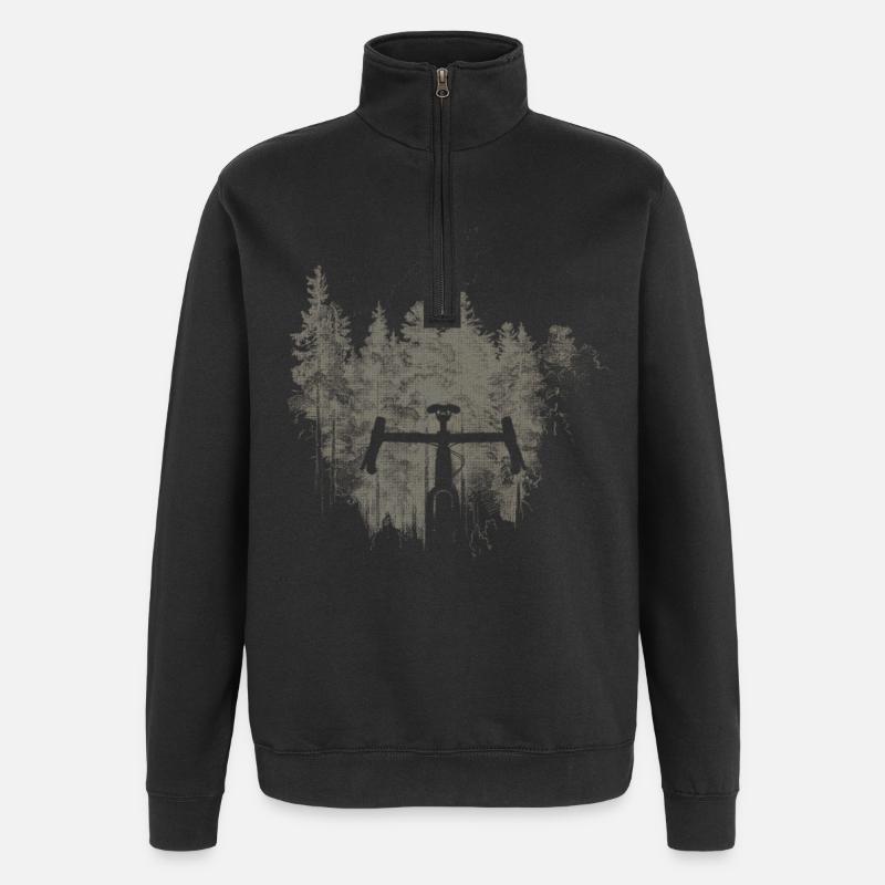 Silhouette vélo devant forêt vintage - Sweat à zip 1/4 - noir