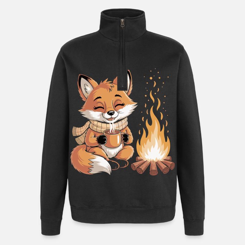 Cuddly fox at the campfire - Quarter-Zip Sweatshirt - black