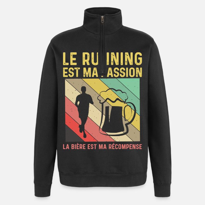 Running Passion Bière Récompense Humour Course - Sweat à zip 1/4 - noir