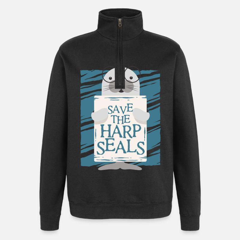 Sattelrobbe Robben Save The Harp Seals - Quarter-Zip-Sweatshirt - Schwarz