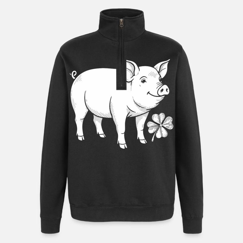 Glücksschwein Kleeblatt - Quarter-Zip-Sweatshirt - Schwarz