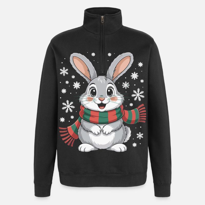 Winterhase mit Schal - Quarter-Zip-Sweatshirt - Schwarz