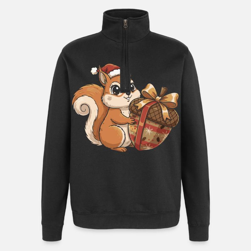 Winterfreude Eichhörnchen Geschenk - Quarter-Zip-Sweatshirt - Schwarz