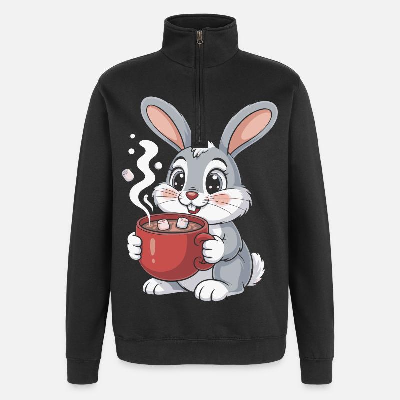 Kuschelbunny mit Kaffeebecher - Quarter-Zip-Sweatshirt - Schwarz