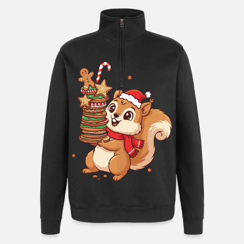 Weihnachts Eichhörnchen mit Keksen - Quarter-Zip-Sweatshirt - Schwarz