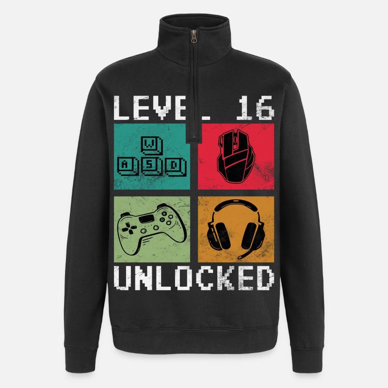 Level 16 Freigeschaltet Retro-Gaming - Quarter-Zip-Sweatshirt - Schwarz