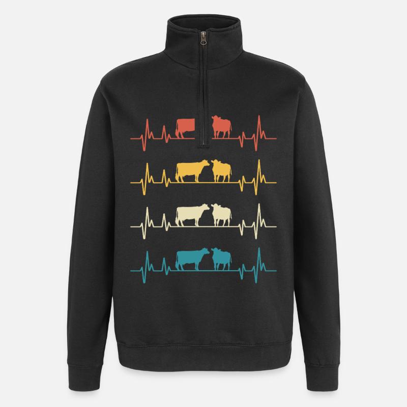 Retro Cows Herzschlag-Kuh-Geschenk - Quarter-Zip-Sweatshirt - Schwarz