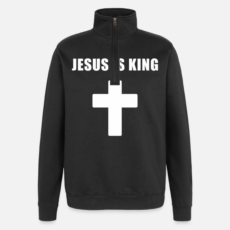 Jesus Is King Minimal Cross Design - Quarter-Zip-Sweatshirt - Schwarz
