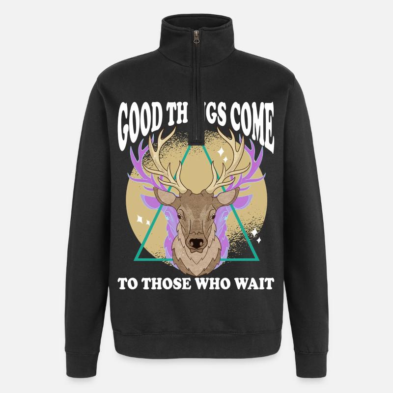 Deer head with geometric triangle - Quarter-Zip Sweatshirt - black