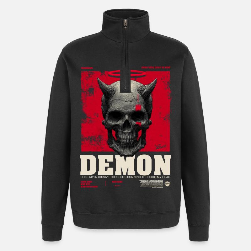 Dämonen Schädel mit rotem Halo - Quarter-Zip-Sweatshirt - Schwarz