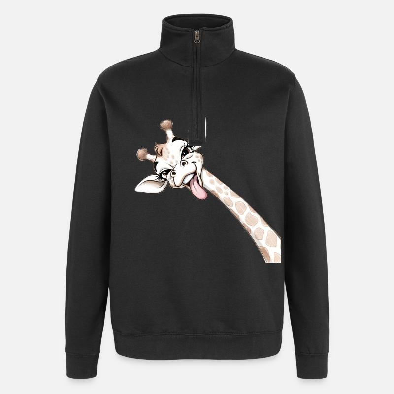 Girafe Joyeuse Langue Déployée - Sweat à zip 1/4 - noir
