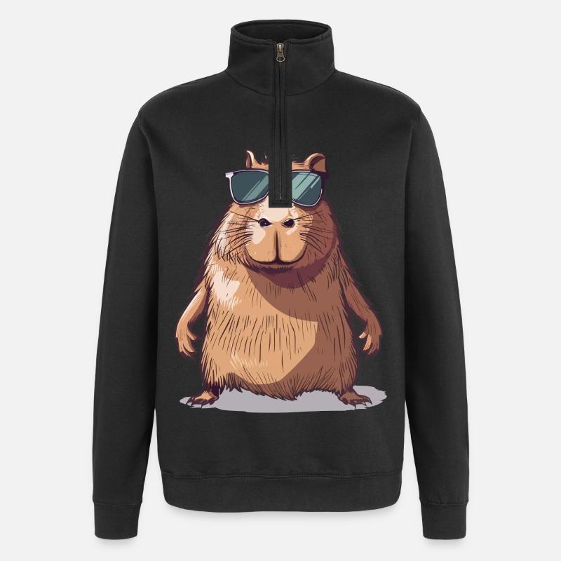 Lässiges Capybara mit Sonnenbrille Comic - Quarter-Zip-Sweatshirt - Schwarz