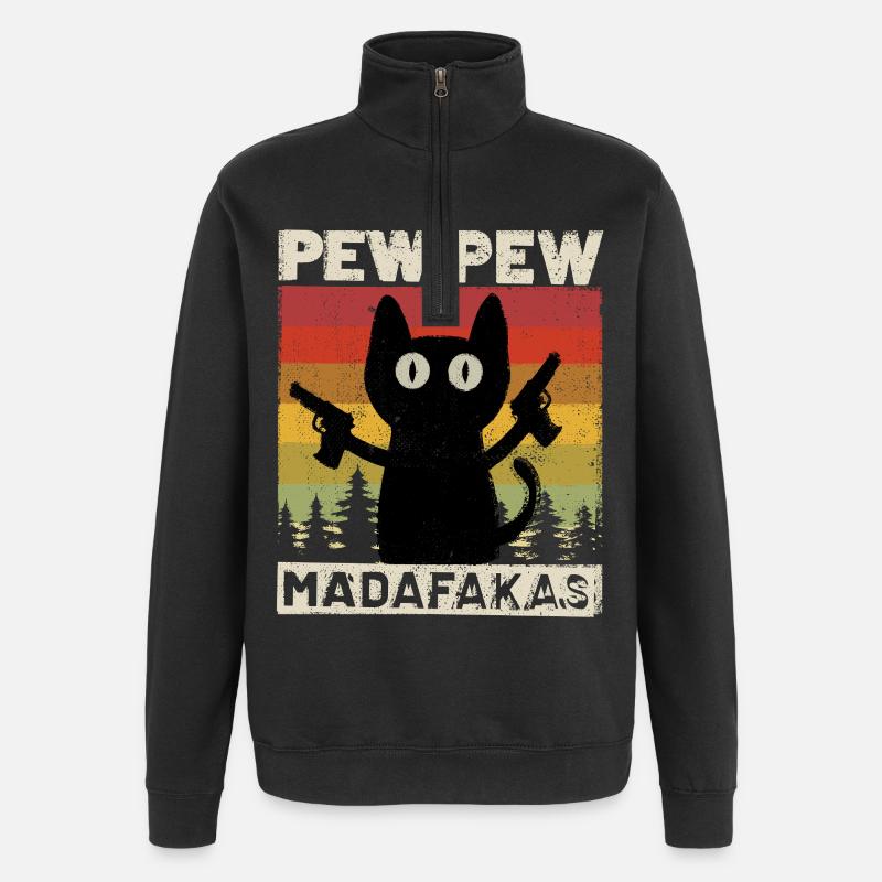 Pew Pew Katze - Quarter-Zip-Sweatshirt - Schwarz