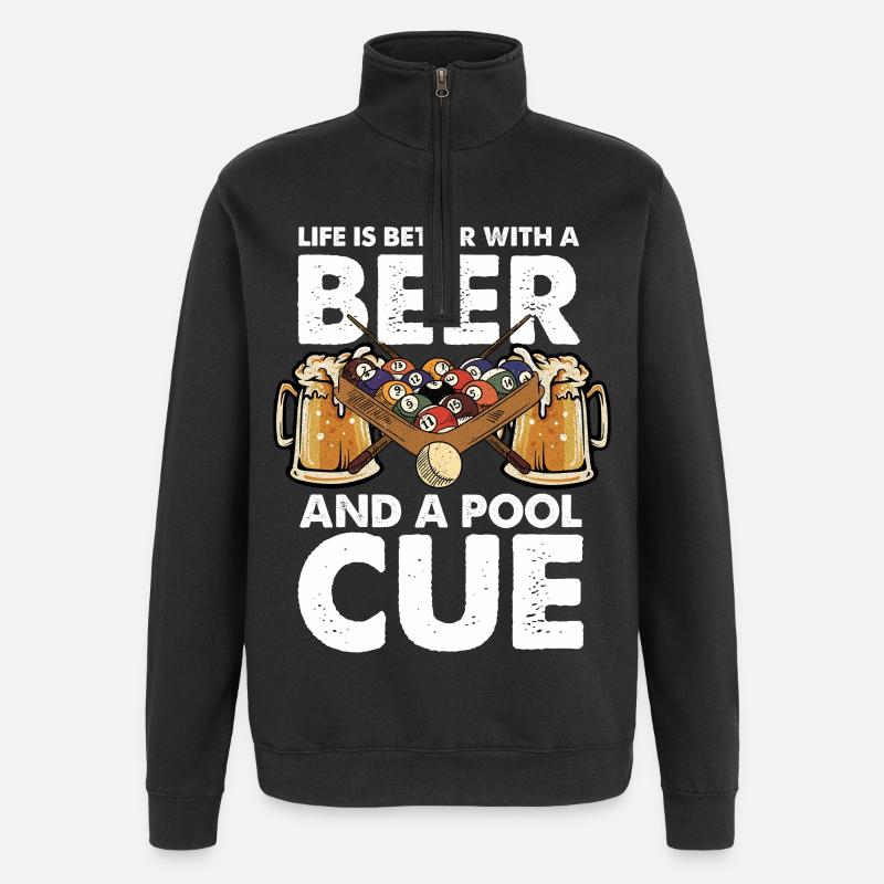 Bier, Pool und Cue - Quarter-Zip-Sweatshirt - Schwarz