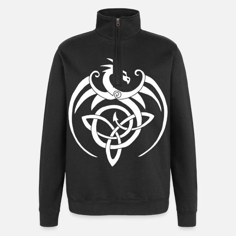 White dragon and Celtic symbol - Quarter-Zip Sweatshirt - black
