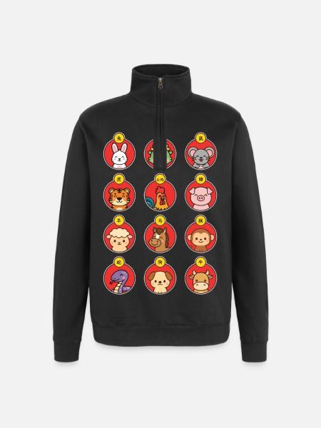 Chinese New Year Chinese Zodiac Sign Cute Animals - Quarter-Zip Sweatshirt - black