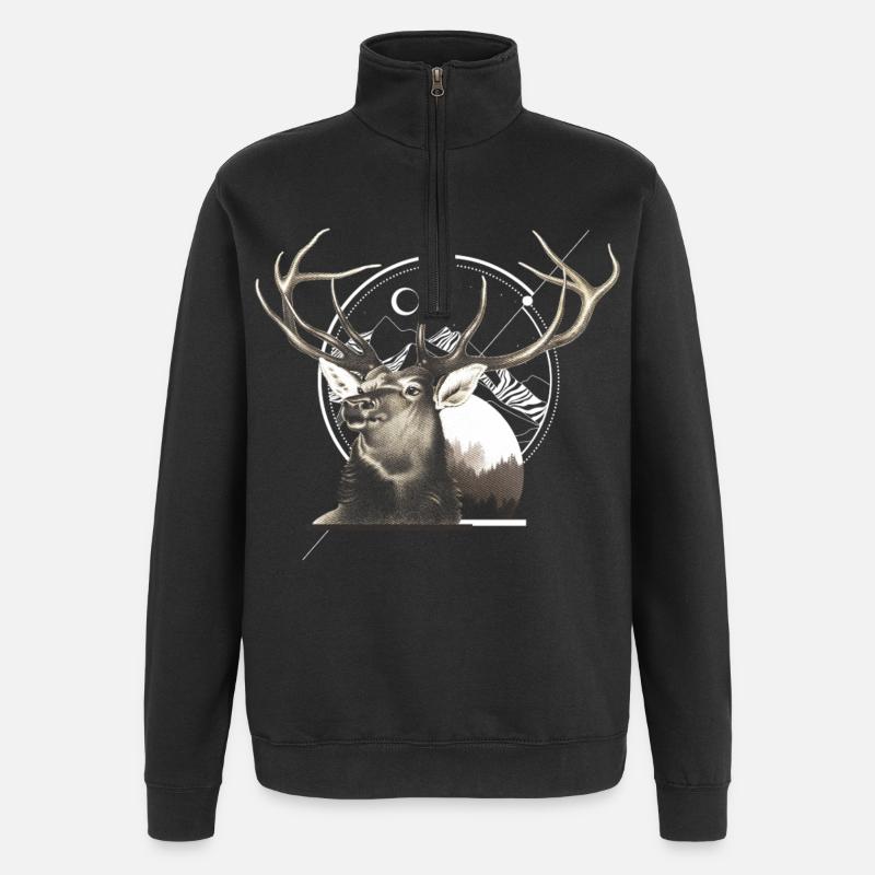 Berghirsch-Grafik - Quarter-Zip-Sweatshirt - Schwarz