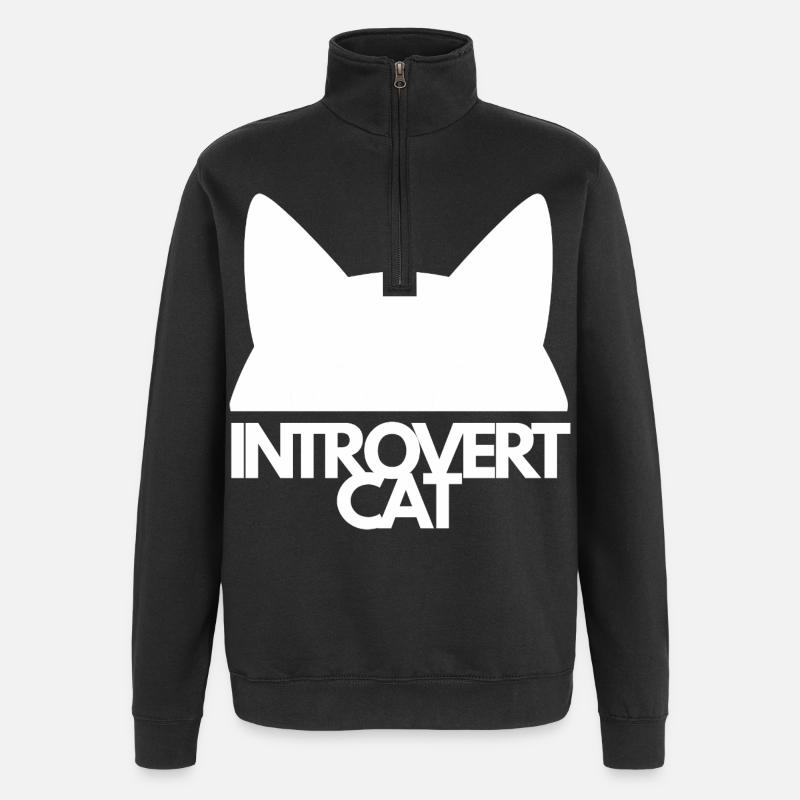 Chat Introvert Silhouette - Sweat à zip 1/4 - noir