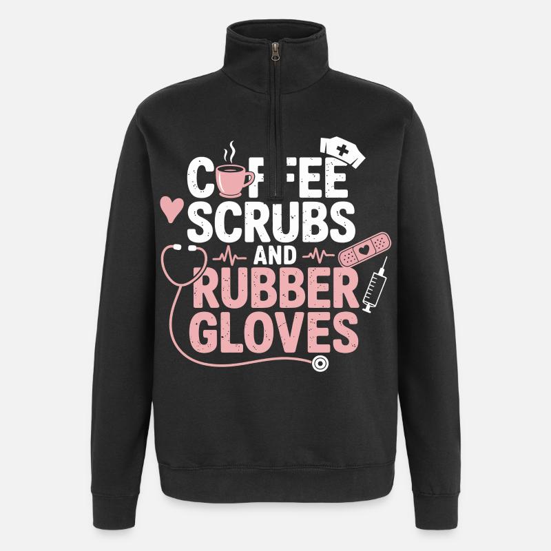 Coffee scrubs and rubber gloves - Quarter-Zip Sweatshirt - black